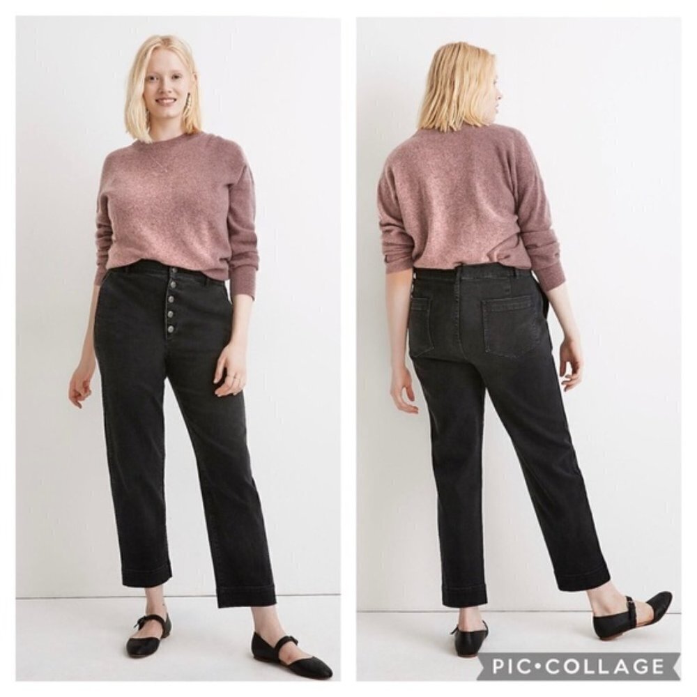 Madewell Tapered Jeans in Washed Black Button Front Edition 28